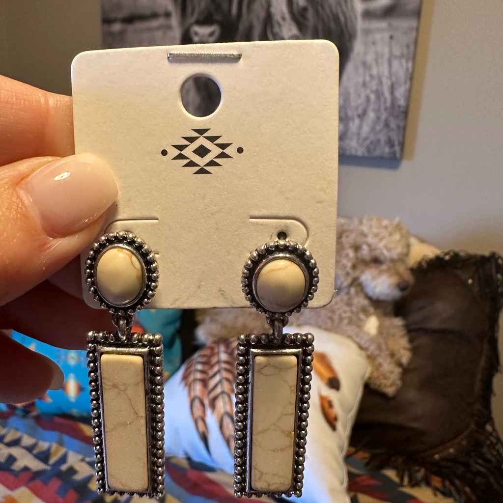 Elegant Cream And Silver Studded Earrings